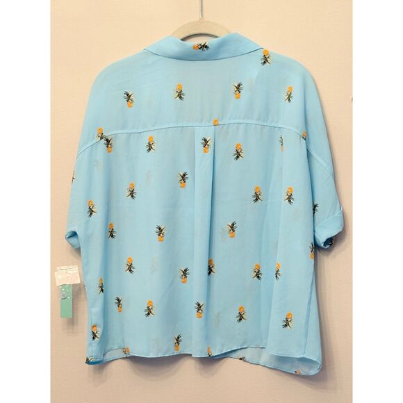 NWT Women's Abound Button Up Shirt Pineapples Blue Flowy - Picture 2 of 5